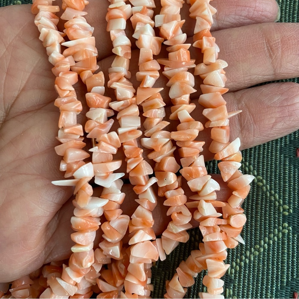 16” Six Strand Coral Chip Necklace with gold filled filigree clasp - Picture 7 of 12